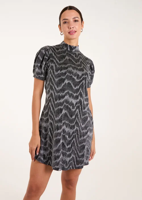 Blue Vanilla Silver Puff Sleeve Swing Dress - S Image 1