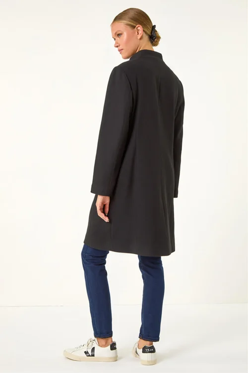 Roman Black Tailored Funnel Neck Pocket Detail Coat - 18 Image 3