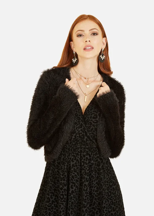 Yumi Black Eyelash Knit Bolero - Small Image 1