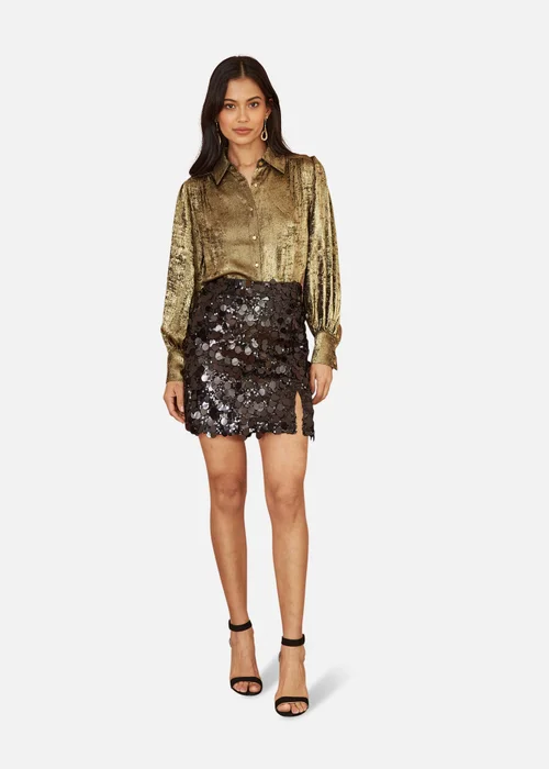 Yumi Gold Metallic Relaxed Balloon Sleeve Shirt - Size 10 Image 2