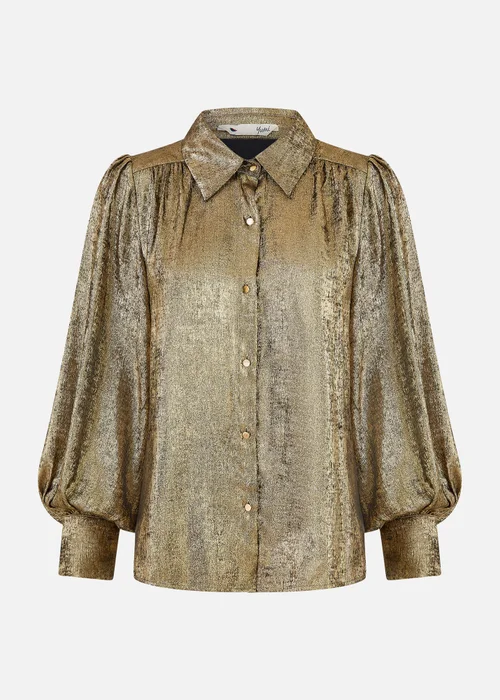 Yumi Gold Metallic Relaxed Balloon Sleeve Shirt - Size 10 Image 3