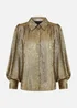 Yumi Gold Metallic Relaxed Balloon Sleeve Shirt - Size 10 Image 3