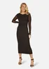 Yumi Black Mesh Bodycon Midi Dress With Tie Back and Diamantes - 14 Image 1