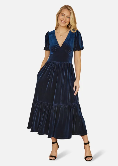 Yumi Navy Velvet Midi Dress - 10 Image 1