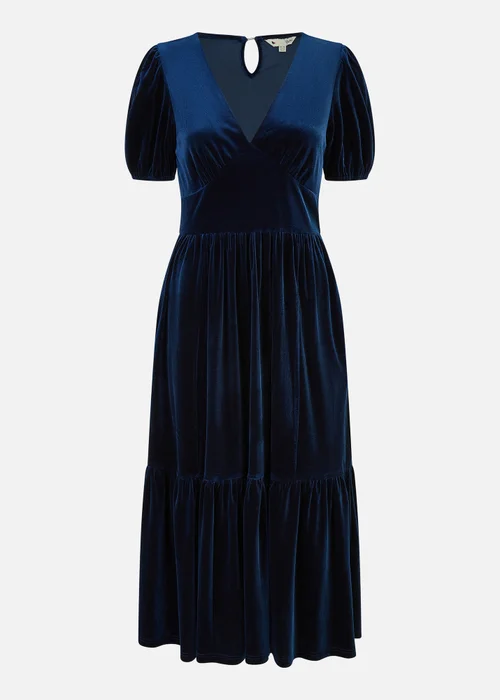 Yumi Navy Velvet Midi Dress - 10 Image 3