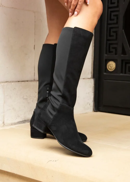 Linzi Sloane Black Faux Suede Long Low Heeled Boot - Size 6 Image 1