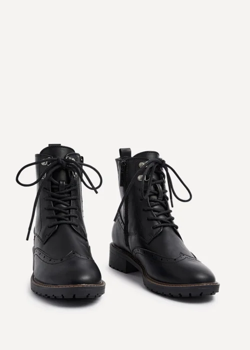Linzi Ashleigh Black Faux Leather Lace Up Military Boot - 4 Image 3