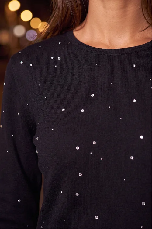 Roman Black Embellished Knitted Dress - 20 Image 4