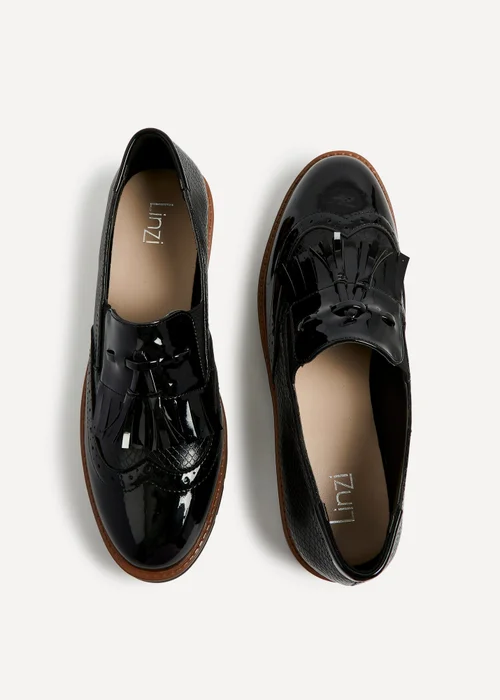 Linzi Bowen Black Patent & Lizard Faux Leather Loafer - Size 4 Image 4