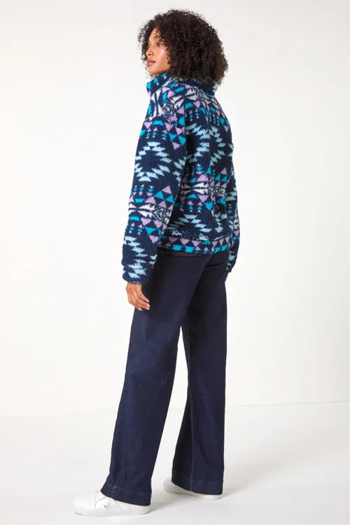 Roman Midnight Nordic Print Funnel Fleece Jacket - 20 Image 3