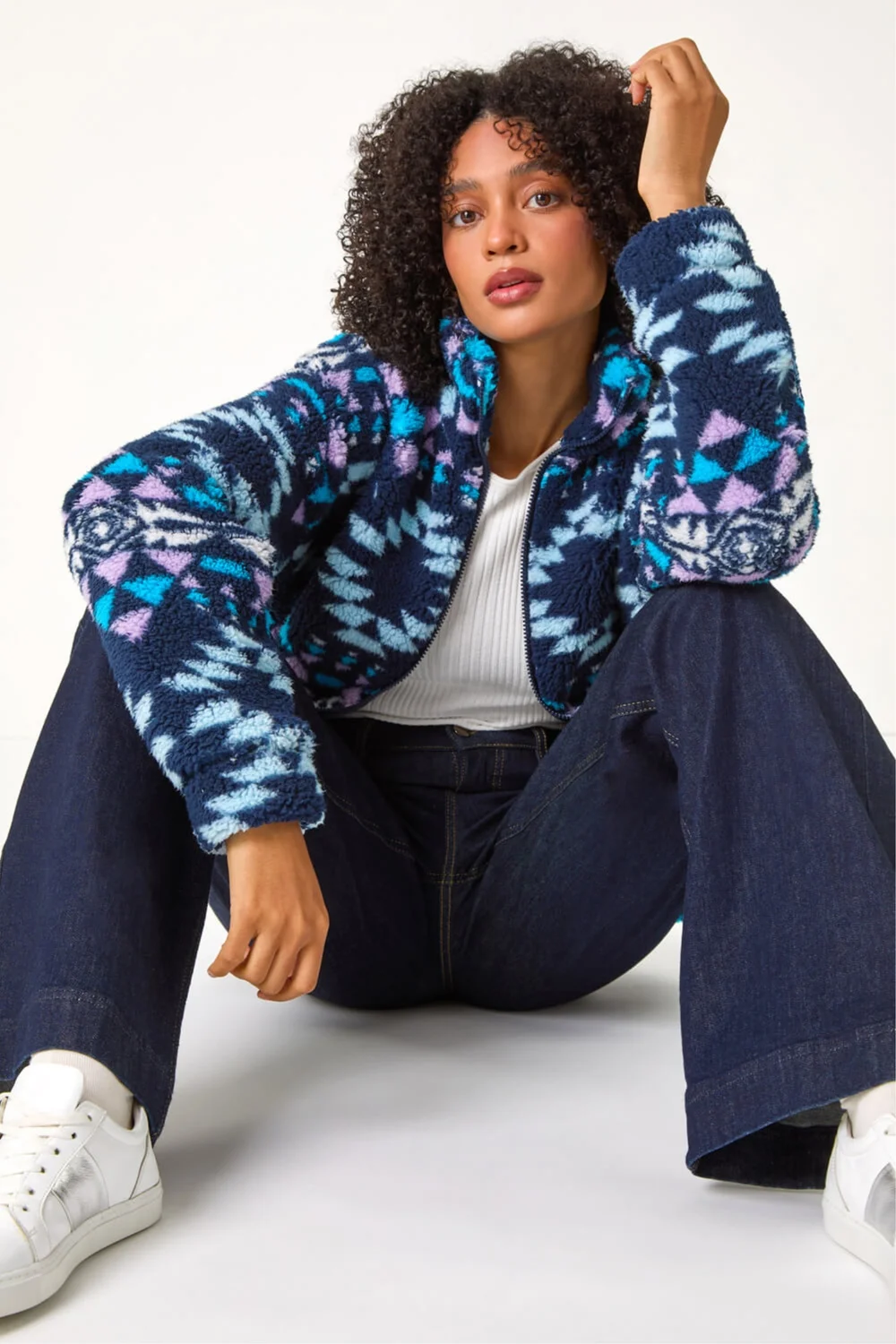 Roman Midnight Nordic Print Funnel Fleece Jacket - 20 Image 1