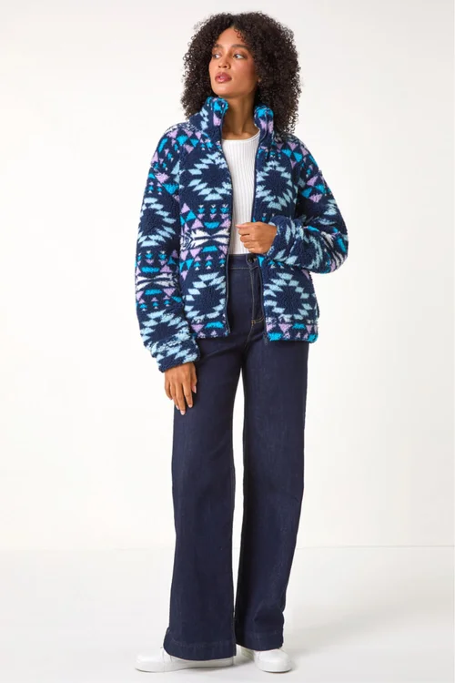 Roman Midnight Nordic Print Funnel Fleece Jacket - 20 Image 2