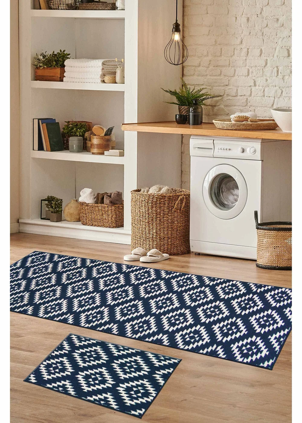 Homemaker Navy Aztec Runner and Doormat - 57 X 180 (57 X 40) Image 1