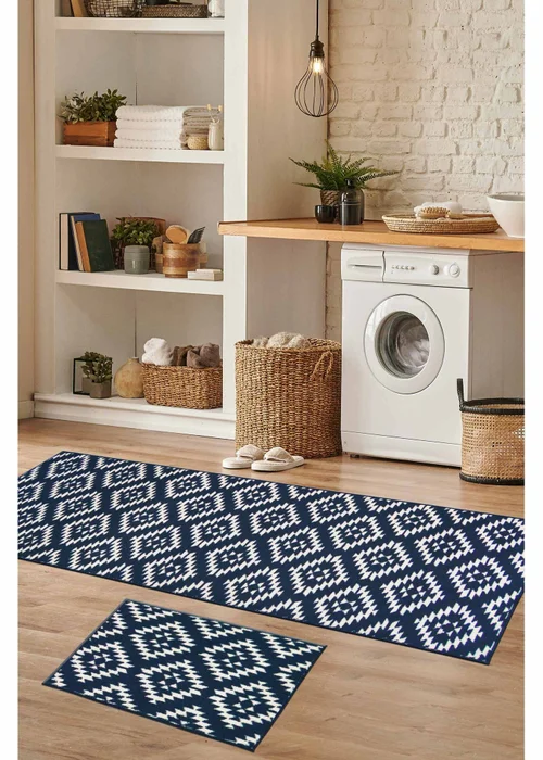 Homemaker Navy Aztec Runner and Doormat - 57 X 180 (57 X 40) Image 1