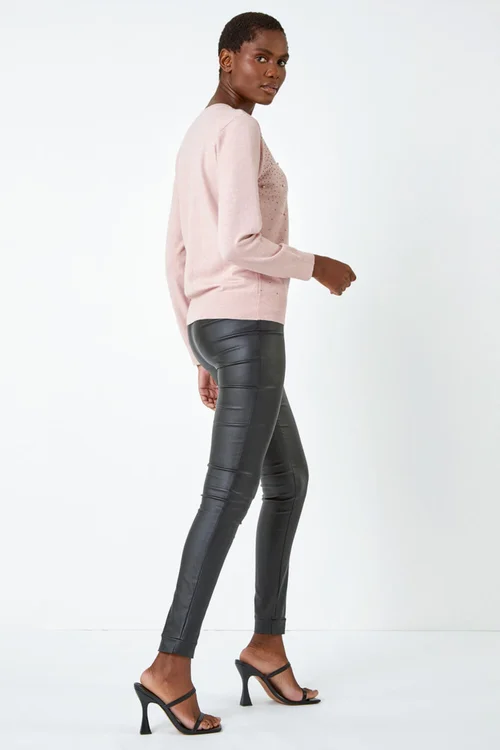 Roman Pink Pearl Sparkle Embellished Jumper - Size 12 Image 4