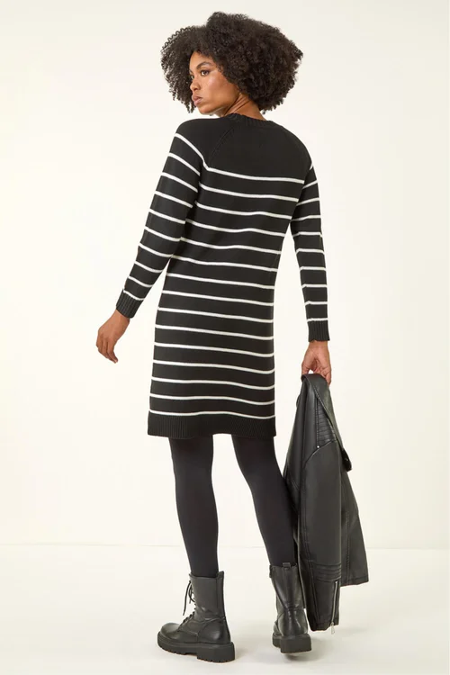 Roman Black Stripe Print Knitted Jumper Dress - 20 Image 3