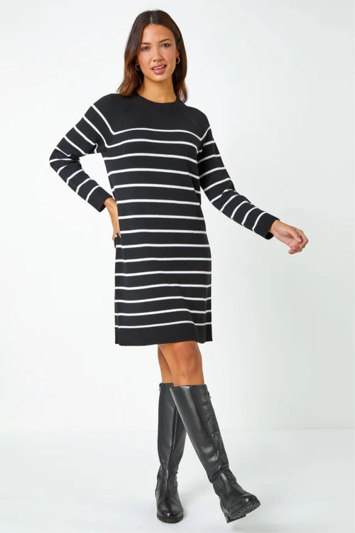 Roman Black Stripe Print Knitted Jumper Dress - 20 Image 1