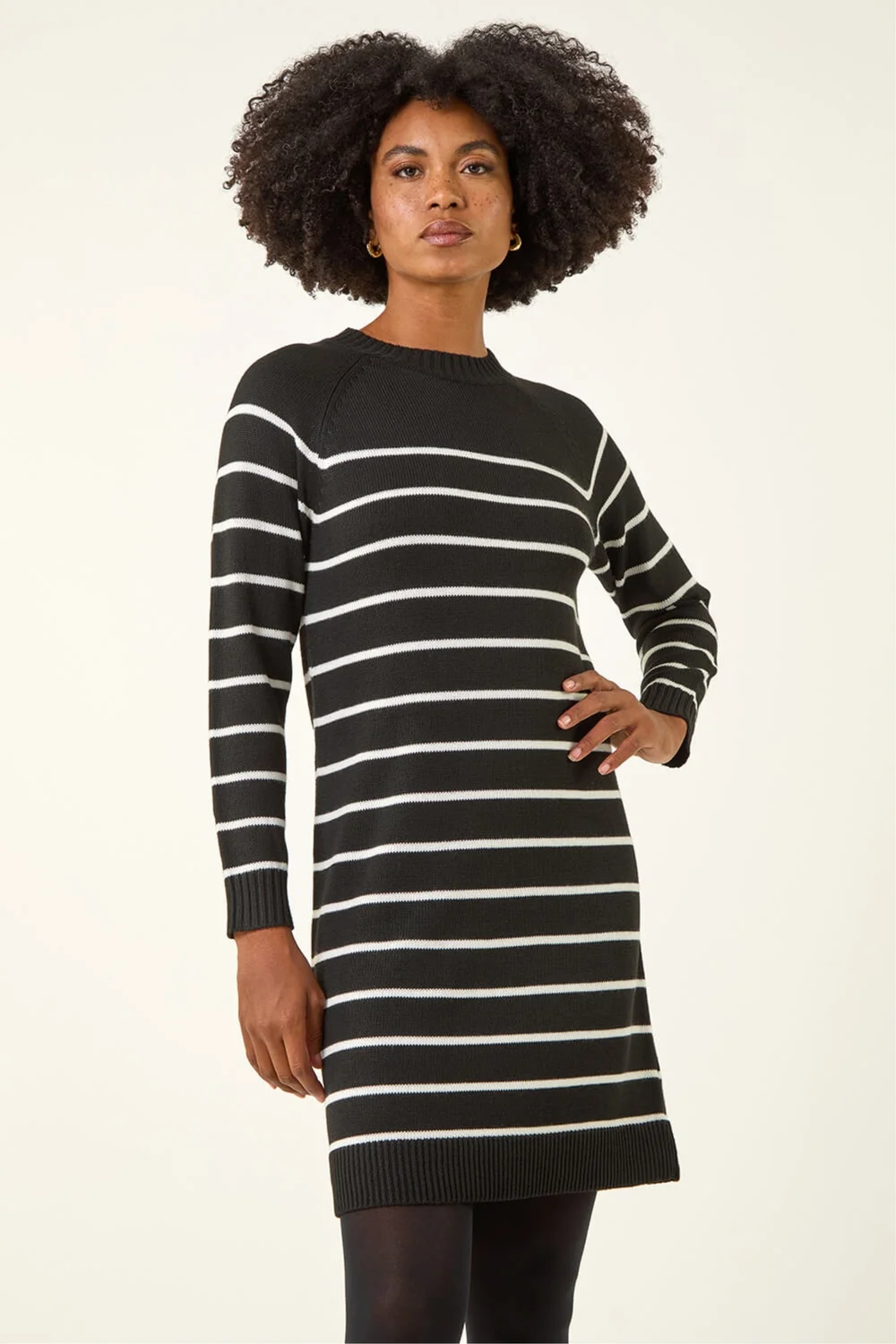 Roman Black Stripe Print Knitted Jumper Dress - 20 Image 2