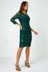 Roman Green Sequin Lace Ruched Stretch Dress - 12 Image 1