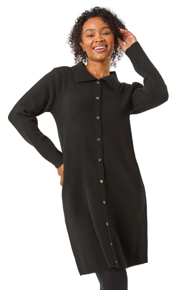 Roman Black Petite Collared Knit Shift Dress