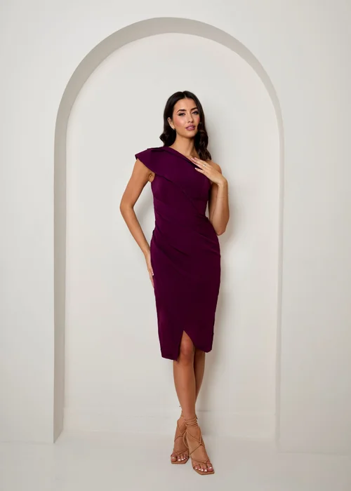 Chi Chi London Purple One Shoulder Wrap Detail Midi Dress - Size 16 Image 1