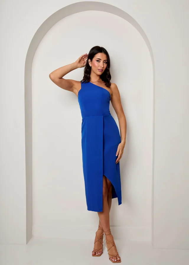 Chi Chi London Blue One Shoulder Split Detail Midi Dress
