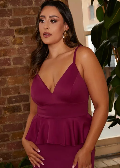 Chi Chi London Purple Cami Strap Ruffle Detail Bodycon Midi Dress - Size 10 Image 3