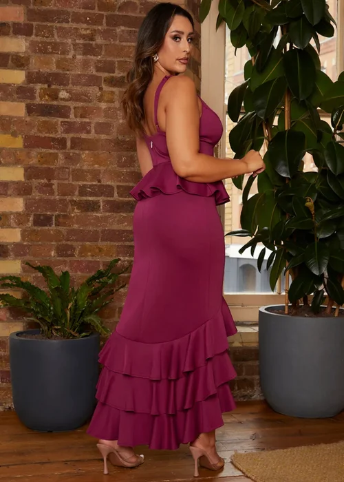 Chi Chi London Purple Cami Strap Ruffle Detail Bodycon Midi Dress - Size 10 Image 4