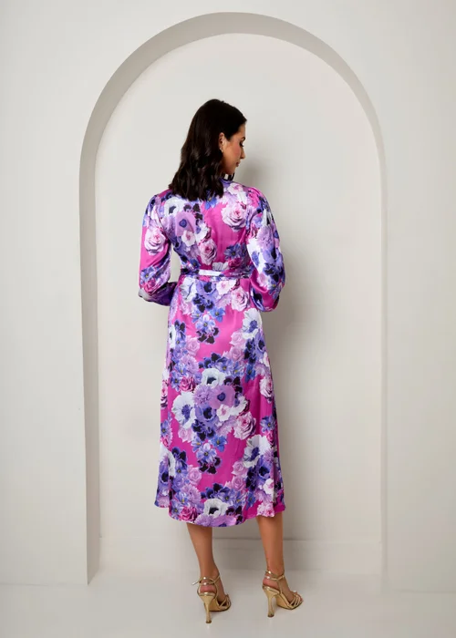 Chi Chi London Purple Long Sleeve Floral Wrap Dress - Size 16 Image 3