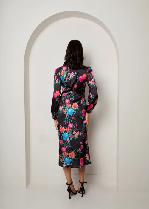 Chi Chi London Black Long Sleeve Floral Wrap Dress - Size 10 Image 3