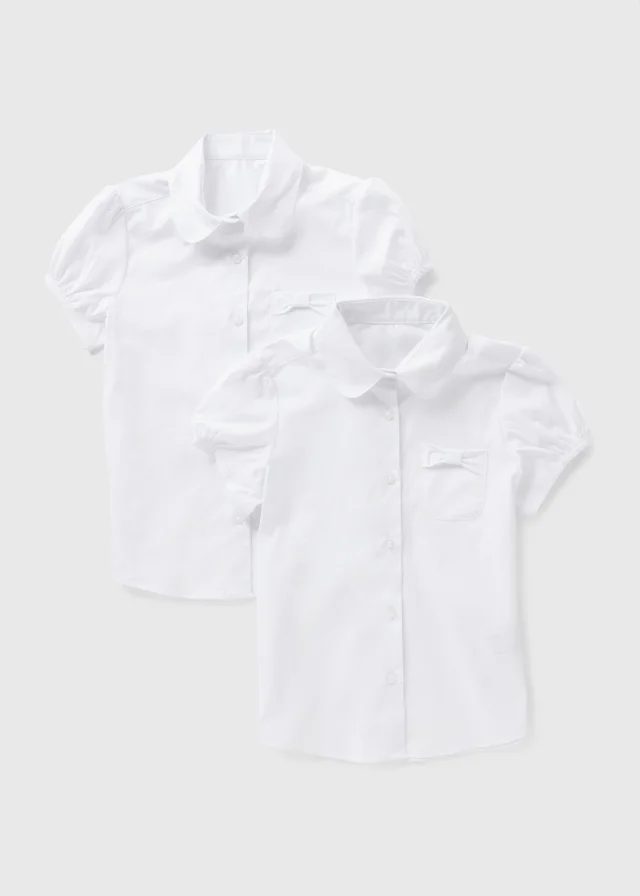 2 Pack Girls White Bow Pocket Shirts (4-13yrs)