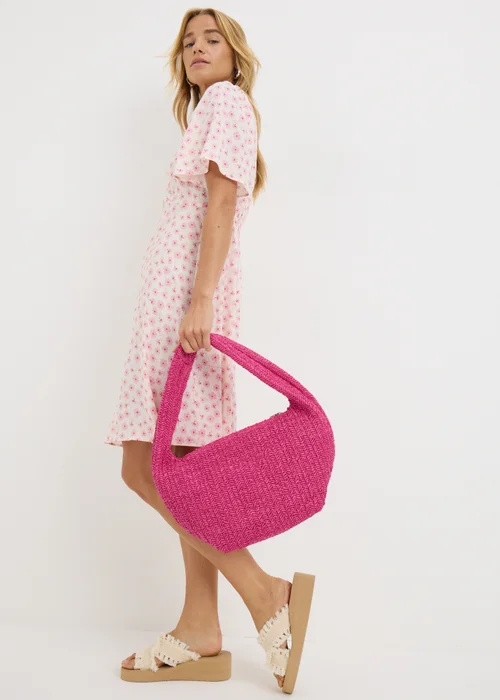 Pink Straw Shoulder Bag - One Size Image 1