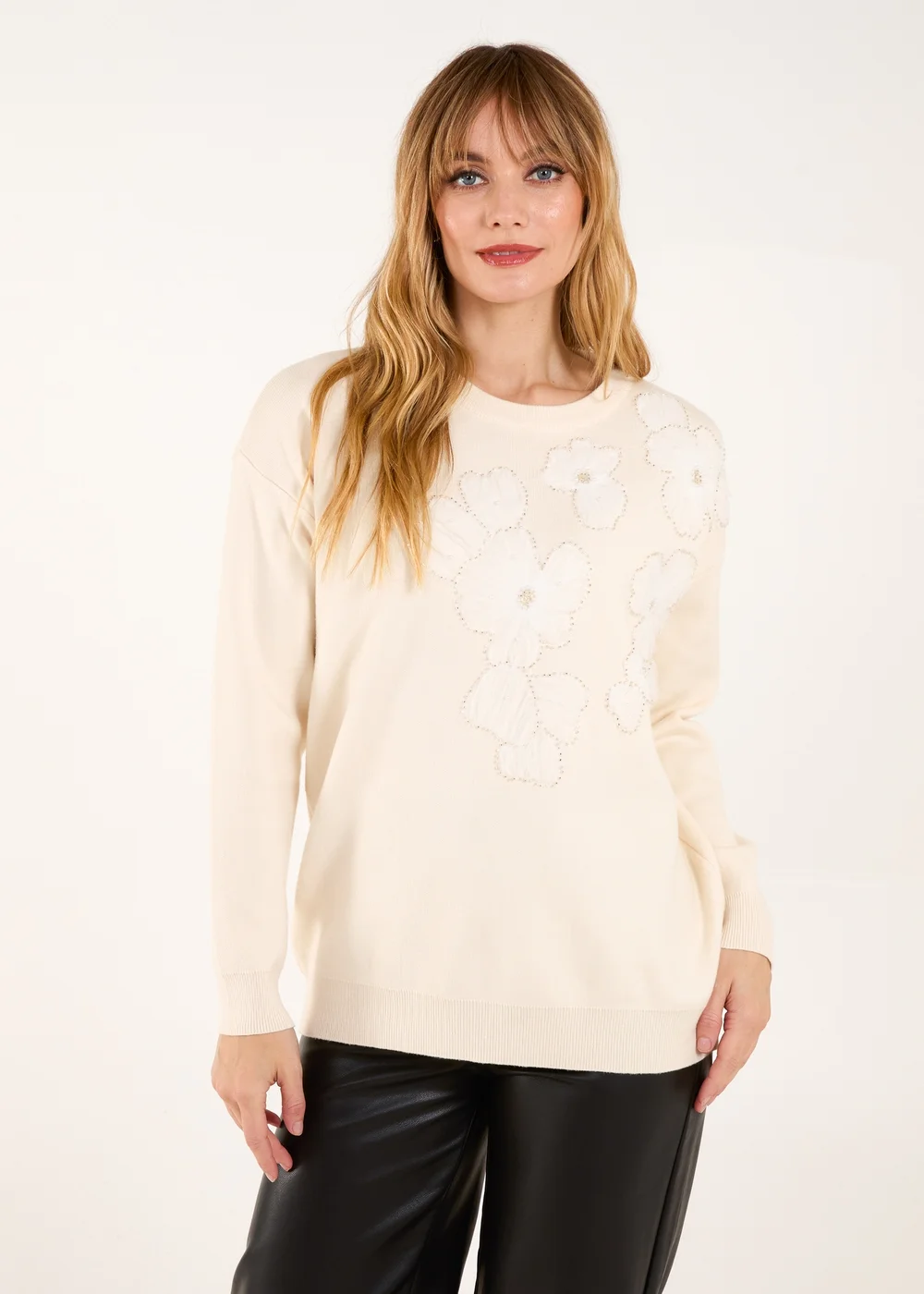 Blue Vanilla Cream Flower Diamante Jumper - One Size Image 1