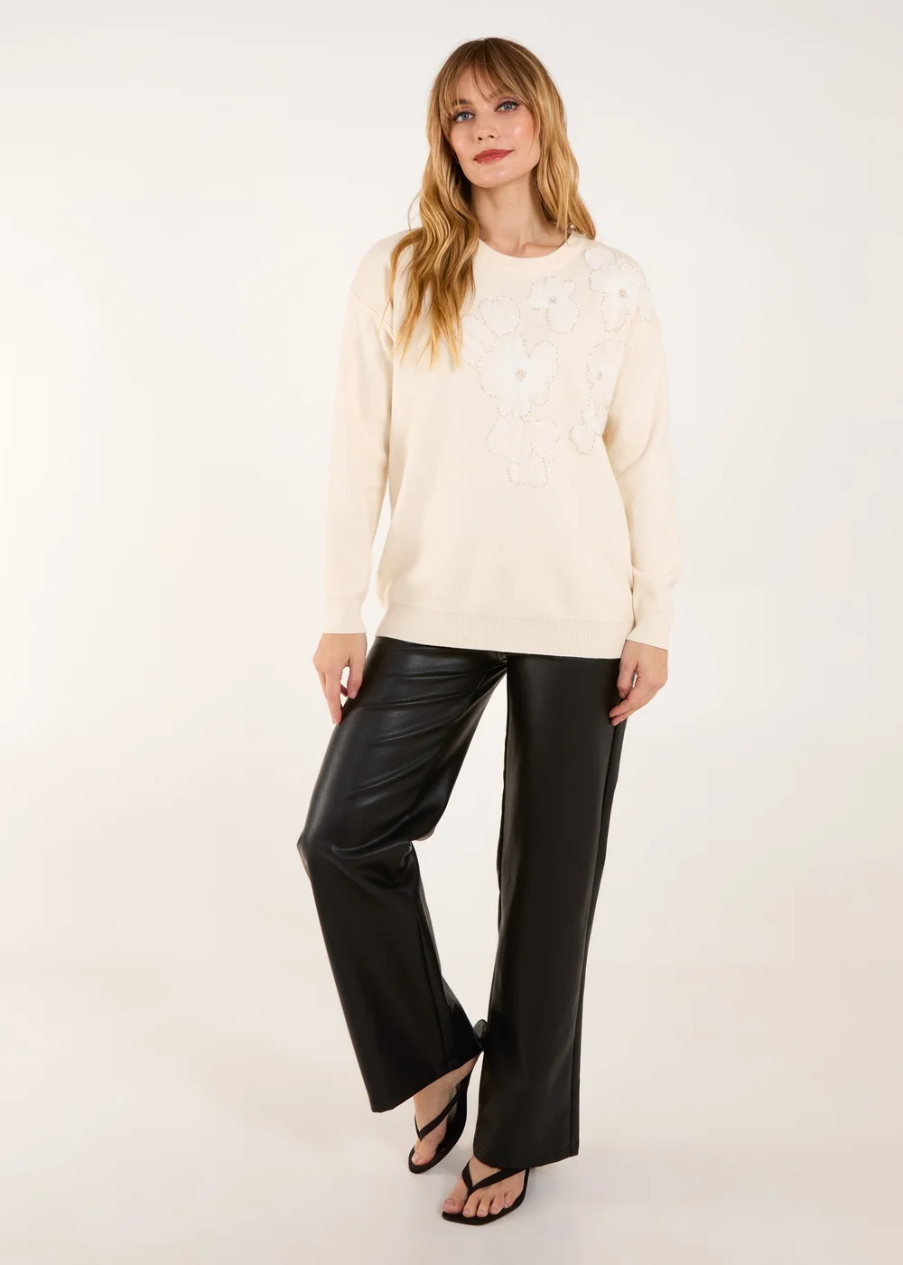 Blue Vanilla Cream Flower Diamante Jumper - One Size Image 4