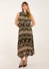 Blue Vanilla Khaki Tile Print High Neck Sleeveless Dress - S Image 1