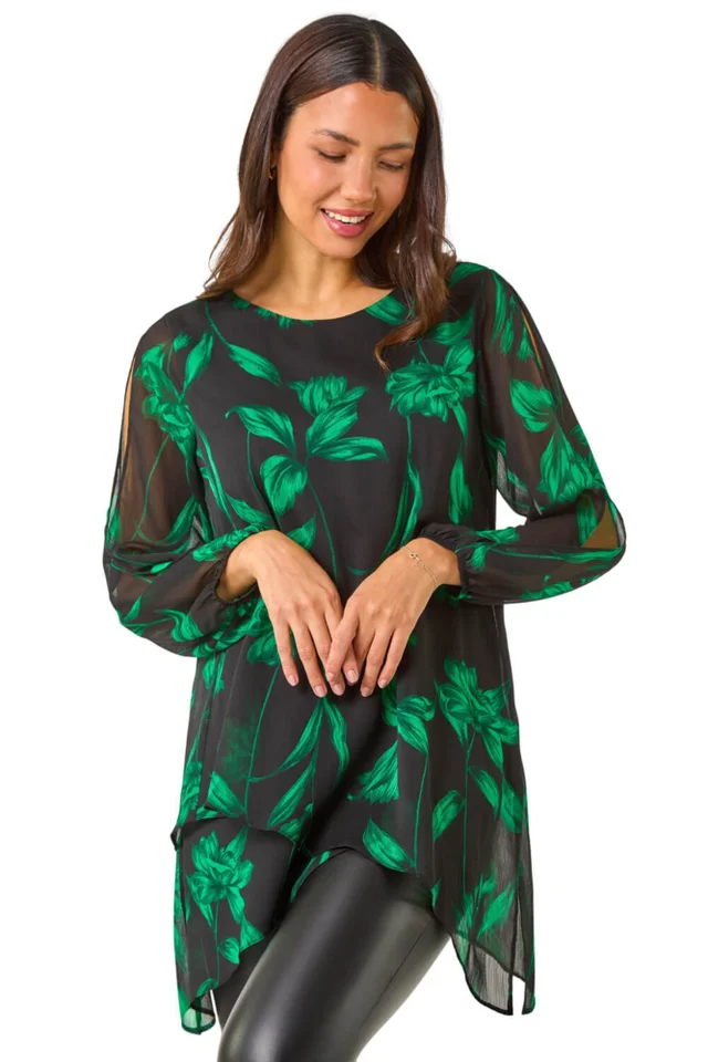 Roman Green Floral Layer Tunic