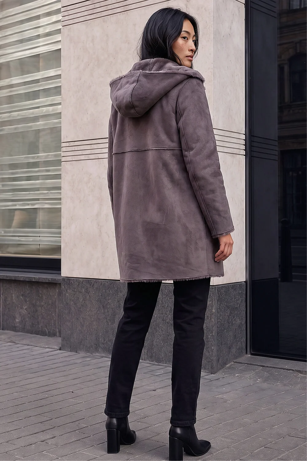 Roman Taupe Petite Faux Sheepskin Reversable Hooded Coat - 16 Image 4