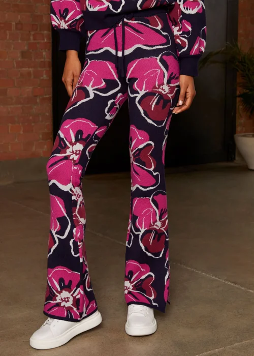 Chi Chi London Navy Abstract Floral Wide Leg Trousers - L Image 4