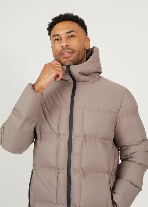 Brave Soul Taupe Longline Padded Hooded Jacket - XL Image 5