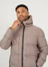 Brave Soul Taupe Longline Padded Hooded Jacket - XL Image 5