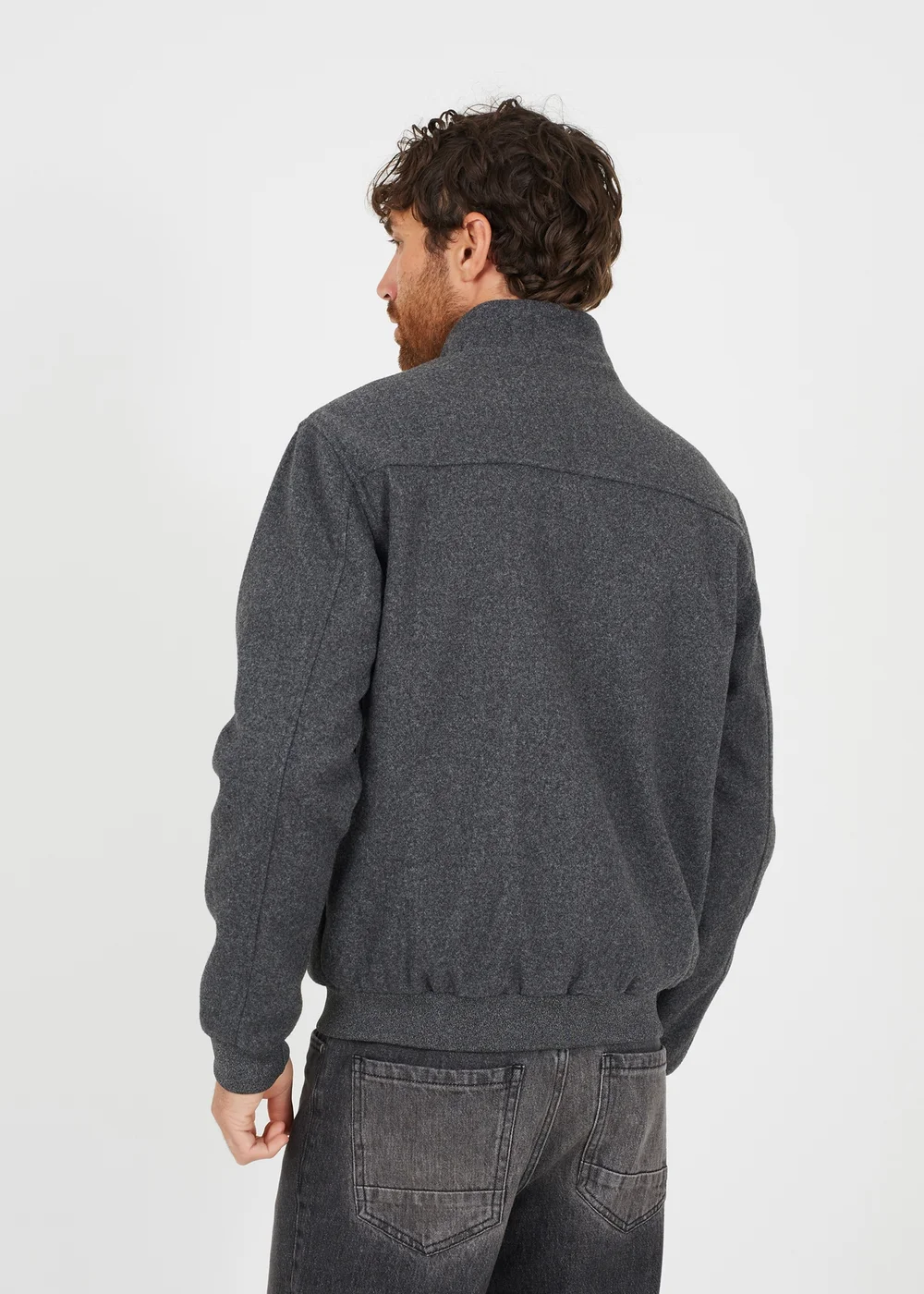 Brave Soul Grey Faux Wool Funnel Neck Bomber Style Jacket - M Image 2