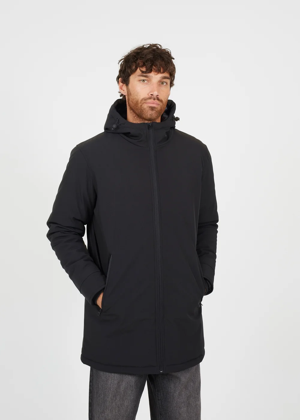 Brave Soul Black Quilted Soft Shell Hooded Parka Jacket - M Image 1