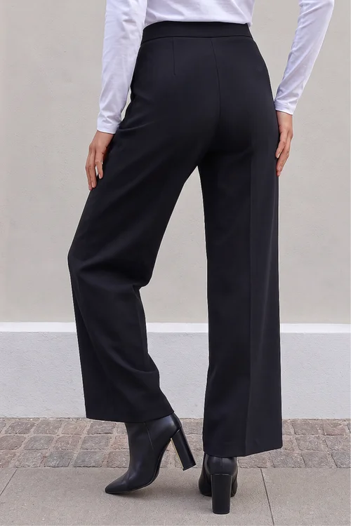 Roman Black Petite Wide Leg Ponte Stretch Trouser - 18 Image 3