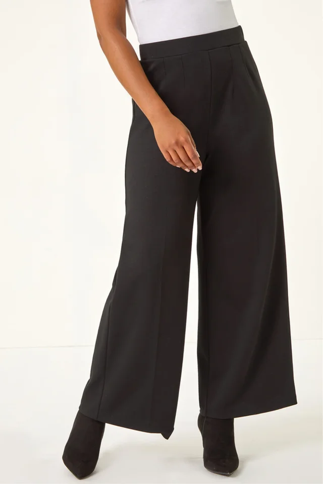 Roman Black Petite Wide Leg Ponte Stretch Trouser