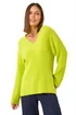 Roman Lime Plain V-Neck Fluffy Knit Jumper - Size 14 Image 1