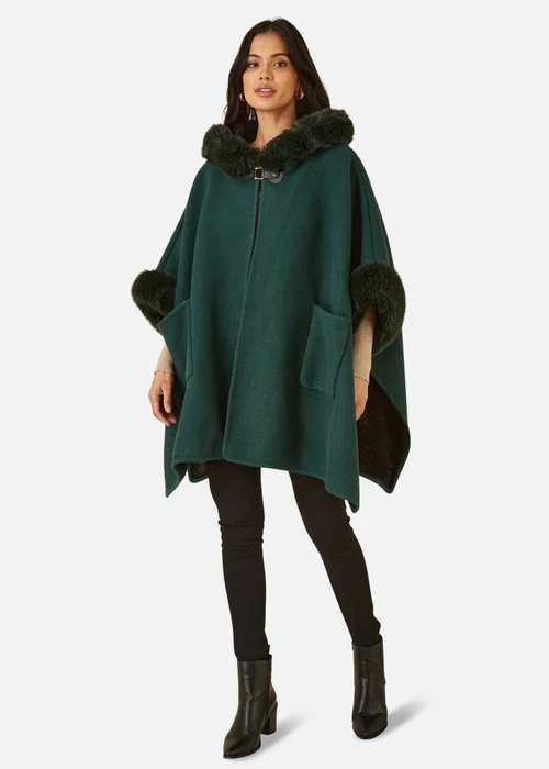Yumi Green Cape With Luxe Fur Trim And Lining - Medium/Large Image 1