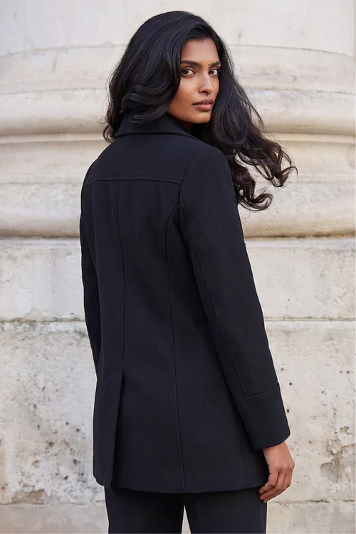 Roman Black Double Breasted Smart Coat - 16 Image 4