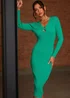 Chi Chi London Green Long Sleeve Ring Detail Ribbed Midi Dress - Medium Image 4