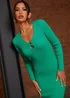 Chi Chi London Green Long Sleeve Ring Detail Ribbed Midi Dress - Medium Image 3