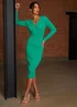 Chi Chi London Green Long Sleeve Ring Detail Ribbed Midi Dress - Medium Image 1